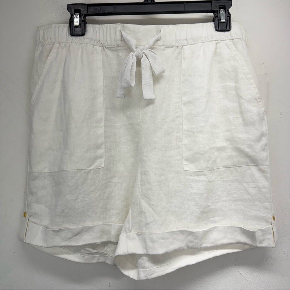 Ellen Tracy size Medium Women’s White Linen Drawstring Cuffed Shorts